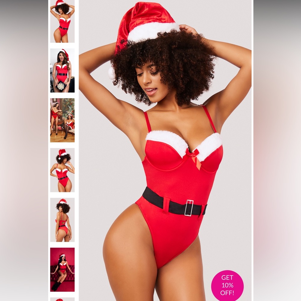 Yandy Better Not Pout Teddy Set Santa lingerie Large/XL